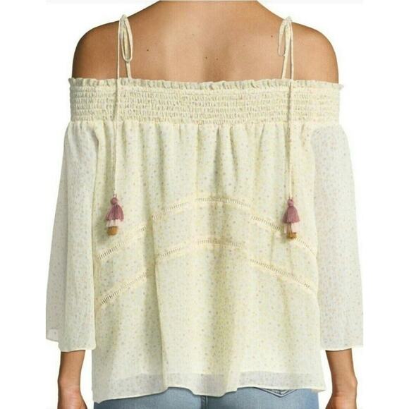 Rebecca Minkoff Casey Off-the-Shoulder Tassel Floral Blouse Size Small Cottage - Picture 2 of 9
